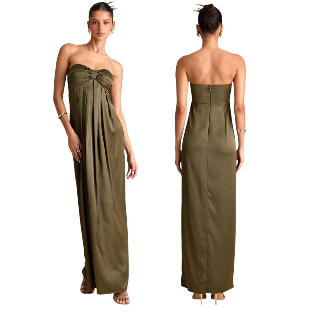 Lulu's Olive Green Strapless Maxi Dress